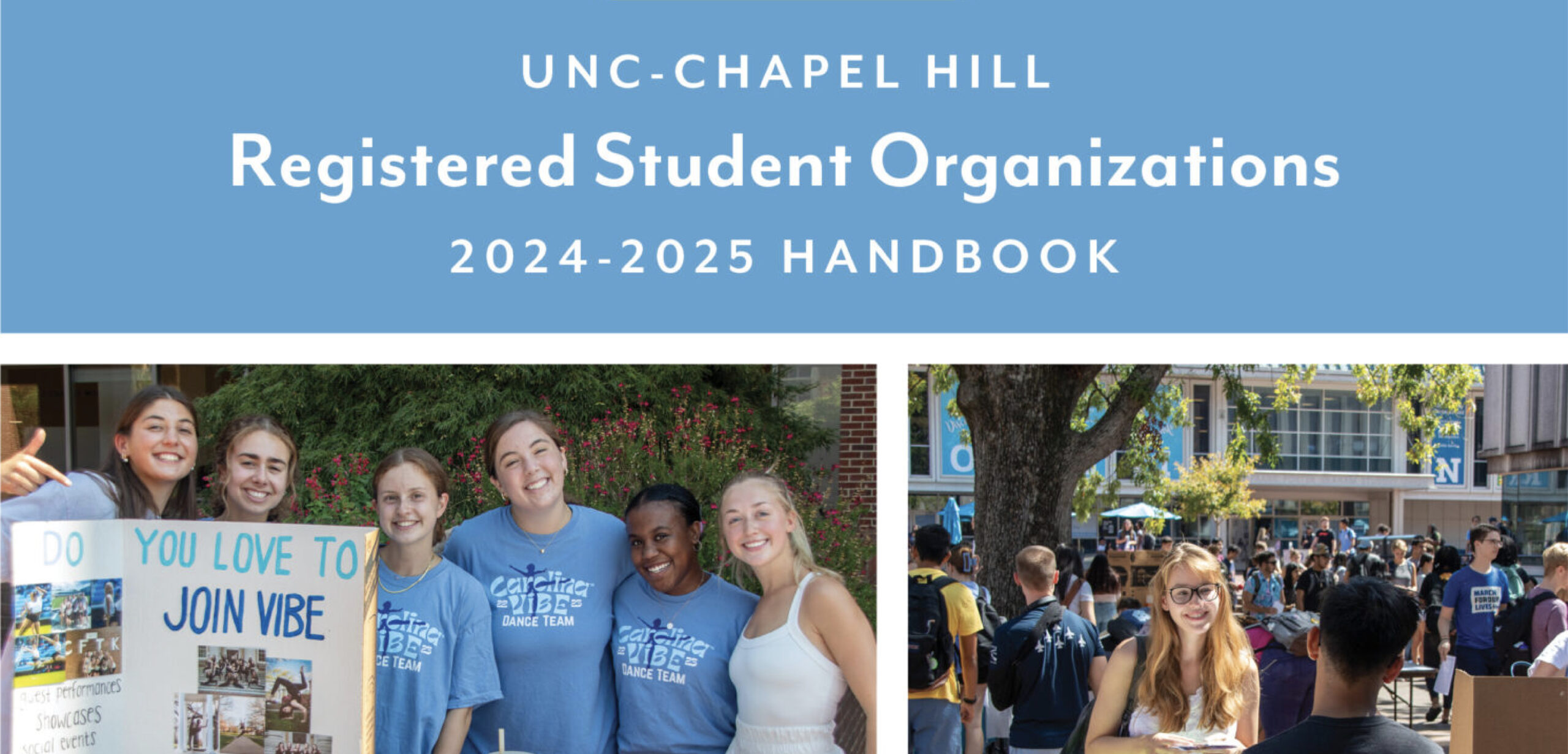 The cover of the Registered Student Organizations handbook for 2024-2025 at UNC Chapel Hill.