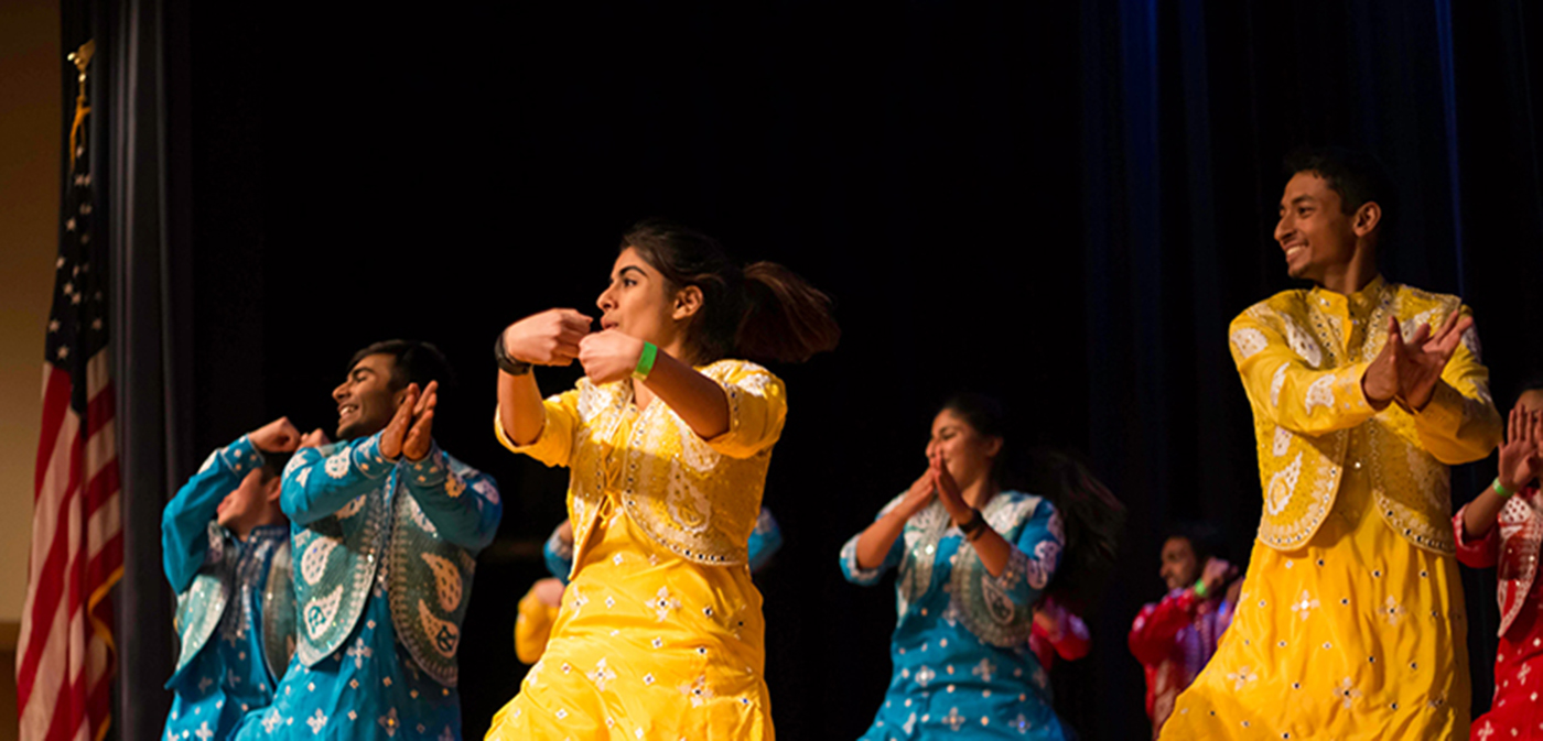 Photo image of students in the Carolina Union dancing.