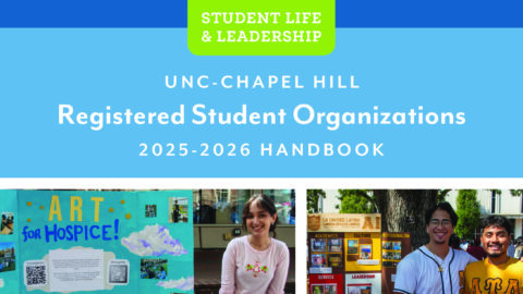 The cover of the Registered Student Organizations handbook for 2025-2026 at UNC Chapel Hill.