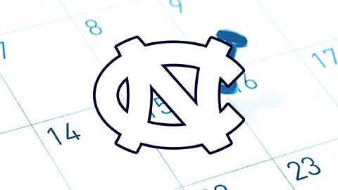 UNC Interlocking logo with background image used for the Feature image of the Calendar section.