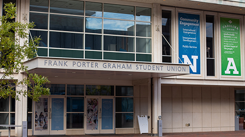 Feature image of the front of the Carolina union used for the Administration page.