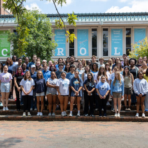 Union student staff pose for a group photo in the Pit in front of the Carolina Union at Fall Conference 2025.