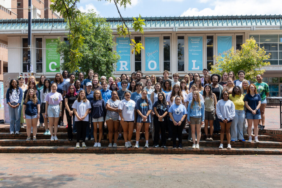 Union student staff pose for a group photo in the Pit in front of the Carolina Union at Fall Conference 2025.